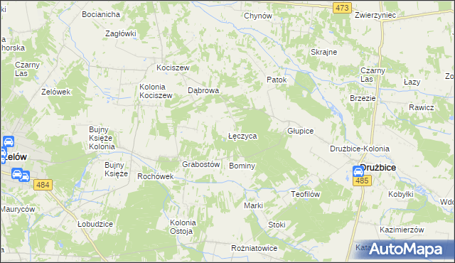mapa Łęczyca gmina Drużbice, Łęczyca gmina Drużbice na mapie Targeo