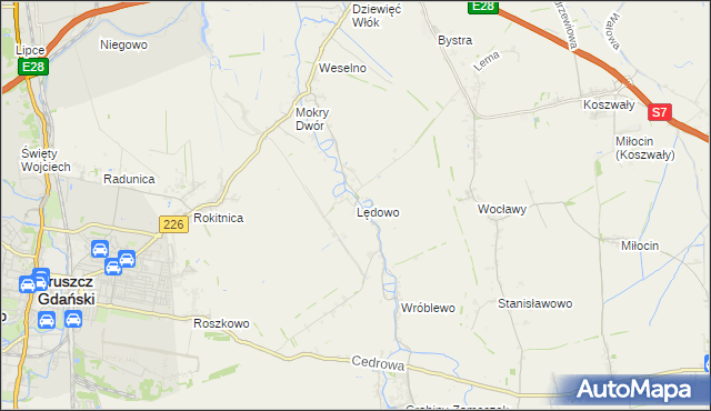 mapa Lędowo gmina Pruszcz Gdański, Lędowo gmina Pruszcz Gdański na mapie Targeo