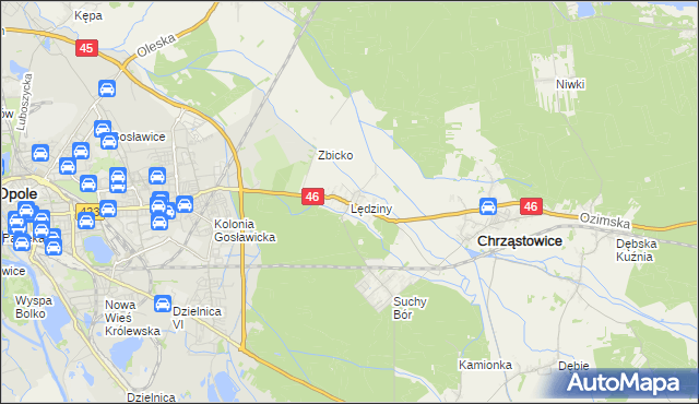 mapa Lędziny gmina Chrząstowice, Lędziny gmina Chrząstowice na mapie Targeo