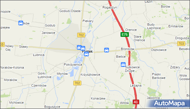 mapa Łęka gmina Piątek, Łęka gmina Piątek na mapie Targeo