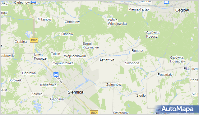 mapa Łękawica gmina Siennica, Łękawica gmina Siennica na mapie Targeo