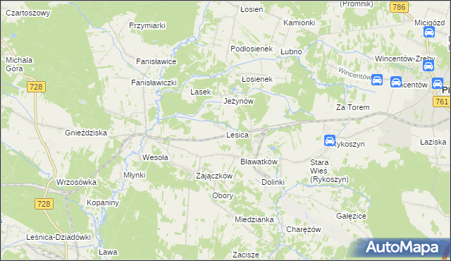 mapa Lesica gmina Piekoszów, Lesica gmina Piekoszów na mapie Targeo