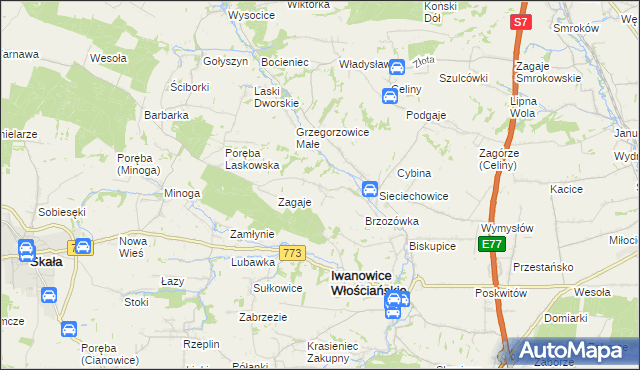 mapa Lesieniec gmina Iwanowice, Lesieniec gmina Iwanowice na mapie Targeo