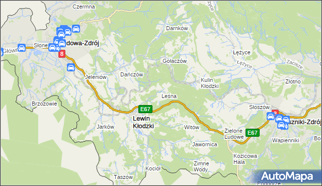 mapa Leśna gmina Lewin Kłodzki, Leśna gmina Lewin Kłodzki na mapie Targeo