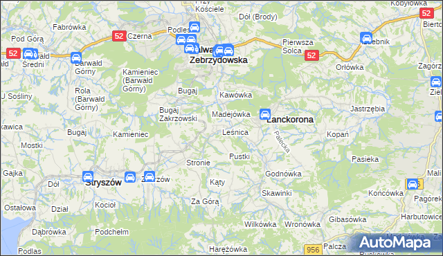 mapa Leśnica gmina Stryszów, Leśnica gmina Stryszów na mapie Targeo