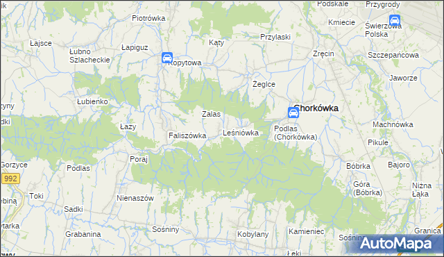 mapa Leśniówka gmina Chorkówka, Leśniówka gmina Chorkówka na mapie Targeo