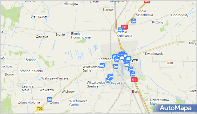 mapa Leszcze gmina Łęczyca, Leszcze gmina Łęczyca na mapie Targeo