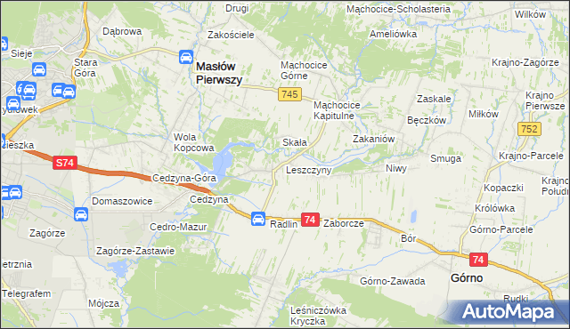 mapa Leszczyny gmina Górno, Leszczyny gmina Górno na mapie Targeo