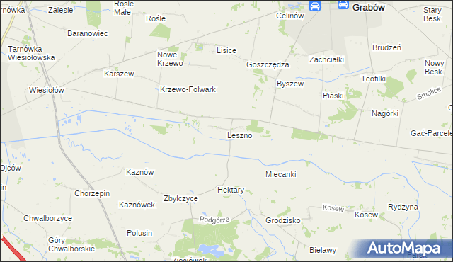 mapa Leszno gmina Grabów, Leszno gmina Grabów na mapie Targeo