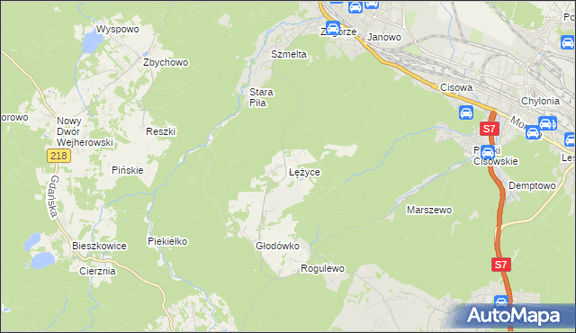 mapa Łężyce gmina Wejherowo, Łężyce gmina Wejherowo na mapie Targeo