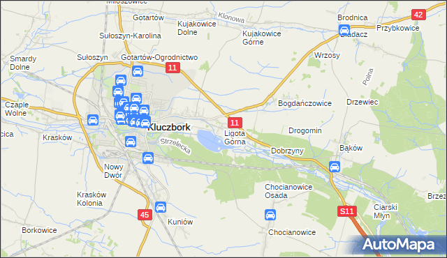 mapa Ligota Górna gmina Kluczbork, Ligota Górna gmina Kluczbork na mapie Targeo