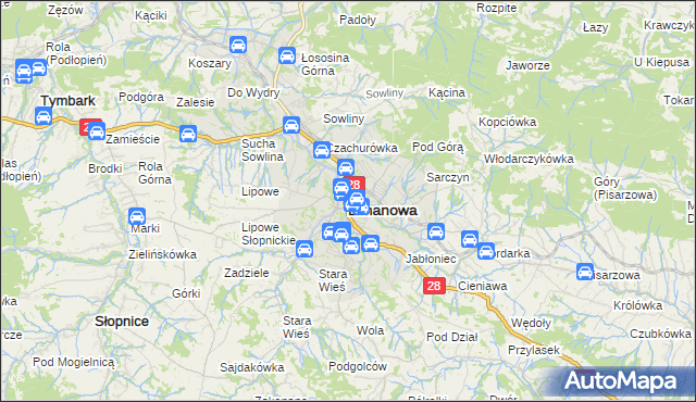 mapa Limanowa, Limanowa na mapie Targeo