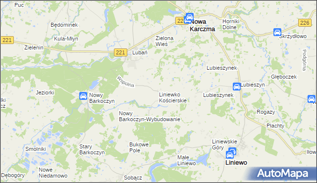 mapa Liniewko Kościerskie, Liniewko Kościerskie na mapie Targeo