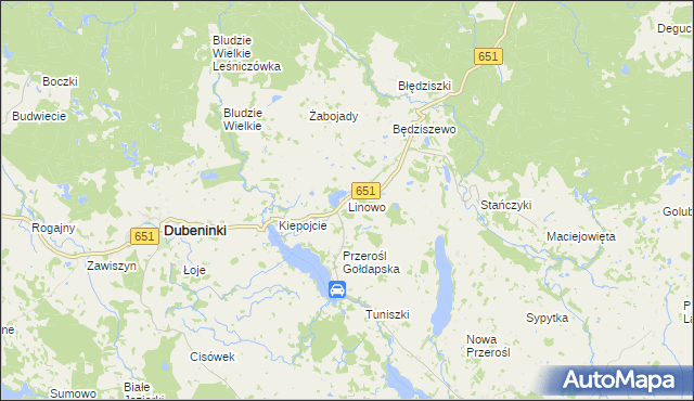mapa Linowo gmina Dubeninki, Linowo gmina Dubeninki na mapie Targeo