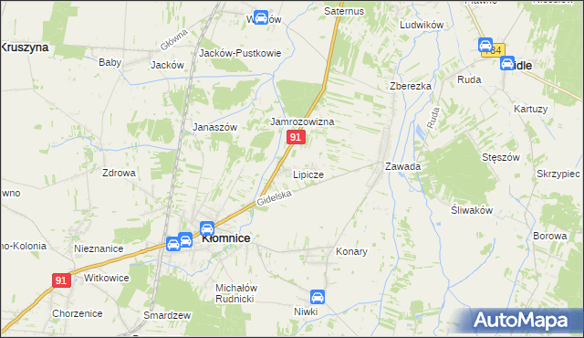 mapa Lipicze gmina Kłomnice, Lipicze gmina Kłomnice na mapie Targeo