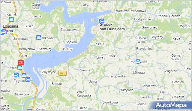 mapa Lipie gmina Gródek nad Dunajcem, Lipie gmina Gródek nad Dunajcem na mapie Targeo