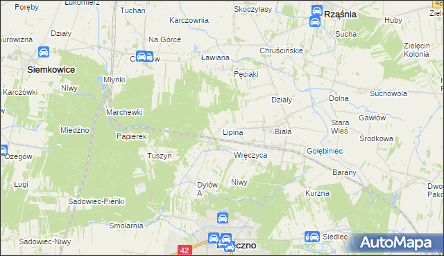 mapa Lipina gmina Pajęczno, Lipina gmina Pajęczno na mapie Targeo
