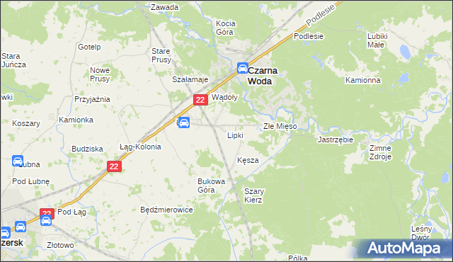 mapa Lipki gmina Czersk, Lipki gmina Czersk na mapie Targeo