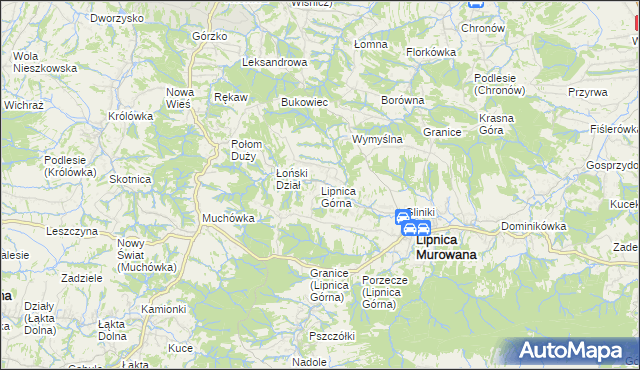 mapa Lipnica Górna gmina Lipnica Murowana, Lipnica Górna gmina Lipnica Murowana na mapie Targeo