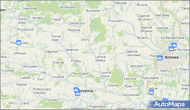 mapa Lipnica Wielka gmina Korzenna, Lipnica Wielka gmina Korzenna na mapie Targeo
