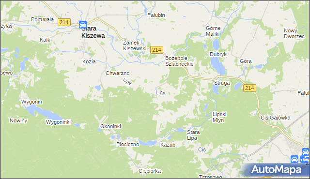 mapa Lipy gmina Stara Kiszewa, Lipy gmina Stara Kiszewa na mapie Targeo