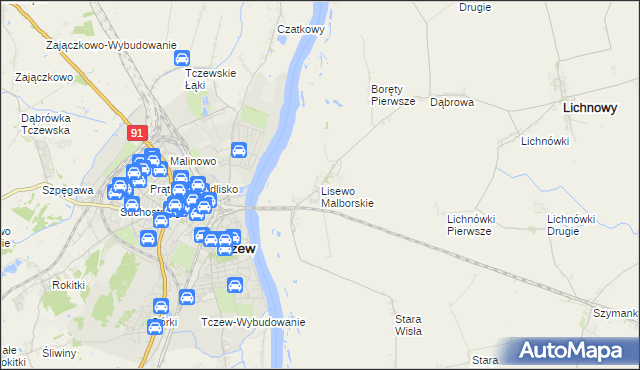 mapa Lisewo Malborskie, Lisewo Malborskie na mapie Targeo