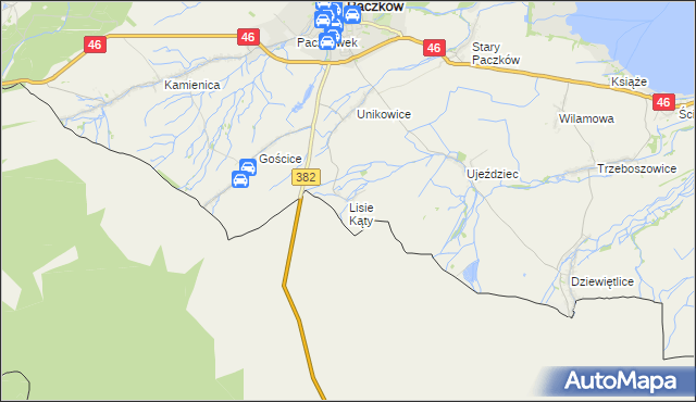 mapa Lisie Kąty gmina Paczków, Lisie Kąty gmina Paczków na mapie Targeo