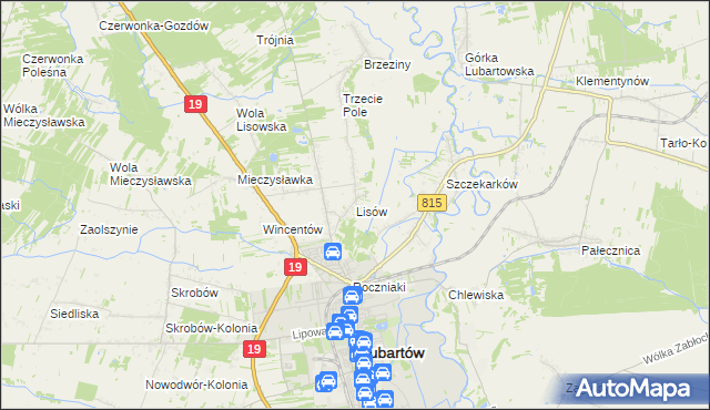 mapa Lisów gmina Lubartów, Lisów gmina Lubartów na mapie Targeo