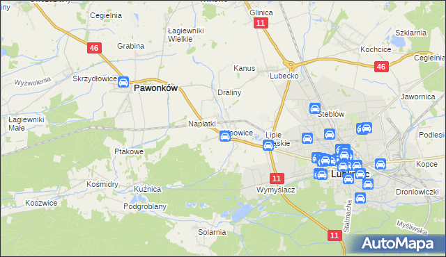 mapa Lisowice gmina Pawonków, Lisowice gmina Pawonków na mapie Targeo