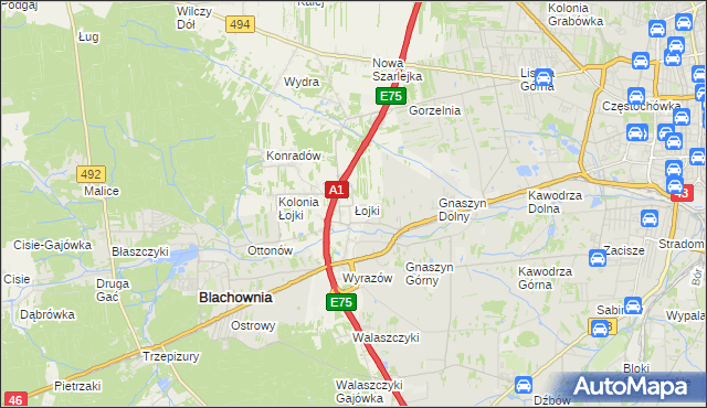 mapa Łojki gmina Blachownia, Łojki gmina Blachownia na mapie Targeo