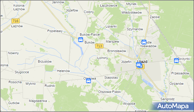 mapa Łominy gmina Ujazd, Łominy gmina Ujazd na mapie Targeo