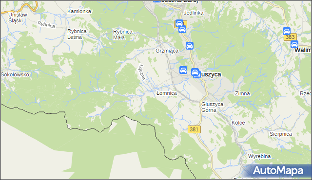 mapa Łomnica gmina Głuszyca, Łomnica gmina Głuszyca na mapie Targeo