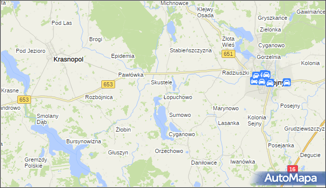 mapa Łopuchowo gmina Krasnopol, Łopuchowo gmina Krasnopol na mapie Targeo