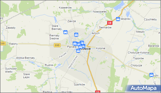 mapa Łosice, Łosice na mapie Targeo