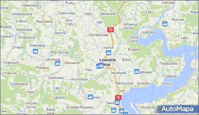 mapa Łososina Dolna, Łososina Dolna na mapie Targeo