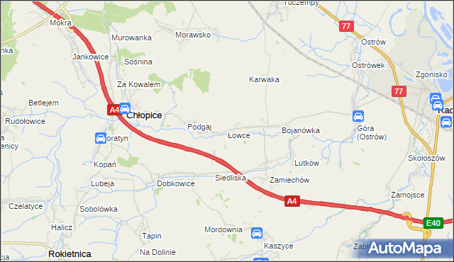 mapa Łowce, Łowce na mapie Targeo