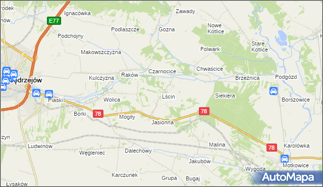 mapa Lścin, Lścin na mapie Targeo