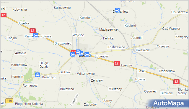 mapa Lubanów gmina Błaszki, Lubanów gmina Błaszki na mapie Targeo