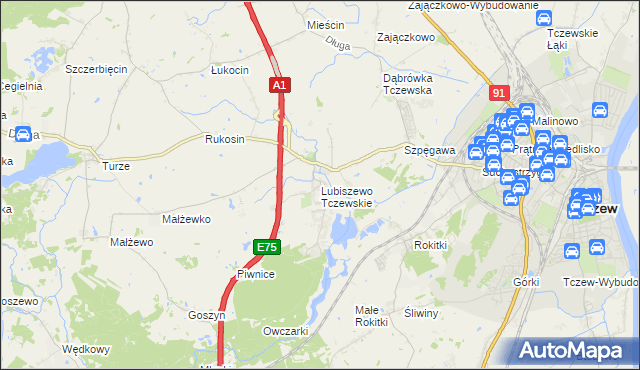 mapa Lubiszewo Tczewskie, Lubiszewo Tczewskie na mapie Targeo