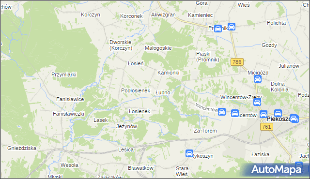 mapa Łubno gmina Piekoszów, Łubno gmina Piekoszów na mapie Targeo