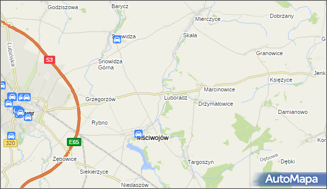 mapa Luboradz gmina Mściwojów, Luboradz gmina Mściwojów na mapie Targeo