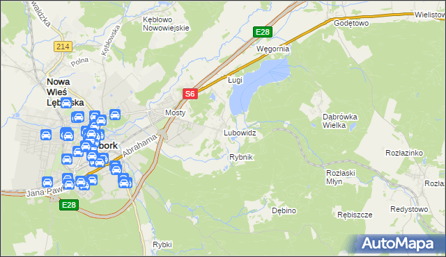 mapa Lubowidz gmina Nowa Wieś Lęborska, Lubowidz gmina Nowa Wieś Lęborska na mapie Targeo