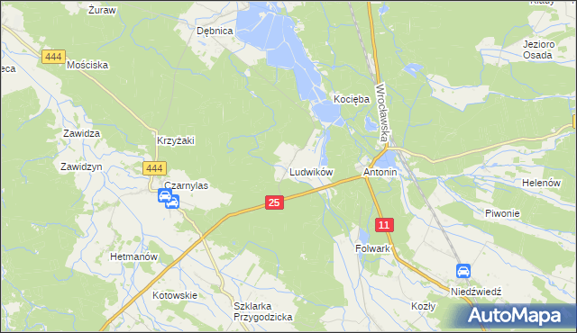 mapa Ludwików gmina Przygodzice, Ludwików gmina Przygodzice na mapie Targeo