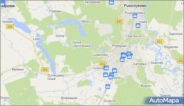 mapa Ludwikowo gmina Mosina, Ludwikowo gmina Mosina na mapie Targeo