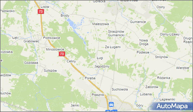 mapa Ługi gmina Chmielnik, Ługi gmina Chmielnik na mapie Targeo