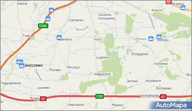 mapa Ługowiny, Ługowiny na mapie Targeo