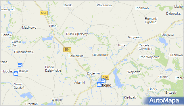 mapa Łukaszewo gmina Zbójno, Łukaszewo gmina Zbójno na mapie Targeo