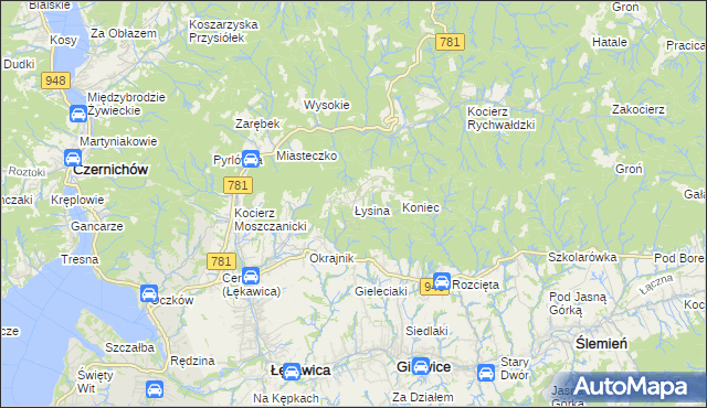 mapa Łysina, Łysina na mapie Targeo