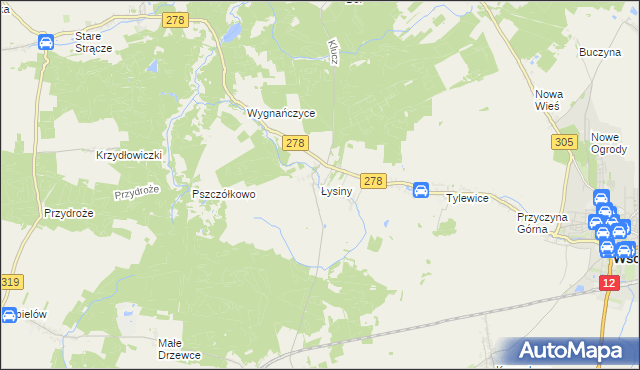 mapa Łysiny gmina Wschowa, Łysiny gmina Wschowa na mapie Targeo