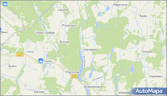 mapa Maciejewo gmina Maszewo, Maciejewo gmina Maszewo na mapie Targeo
